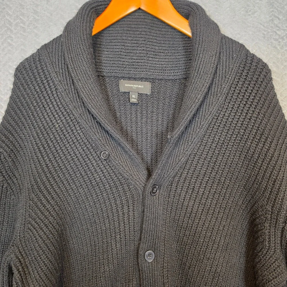 Banana Republic Mens XL Black Ribbed Shawl Collar Button Cardigan Sweater